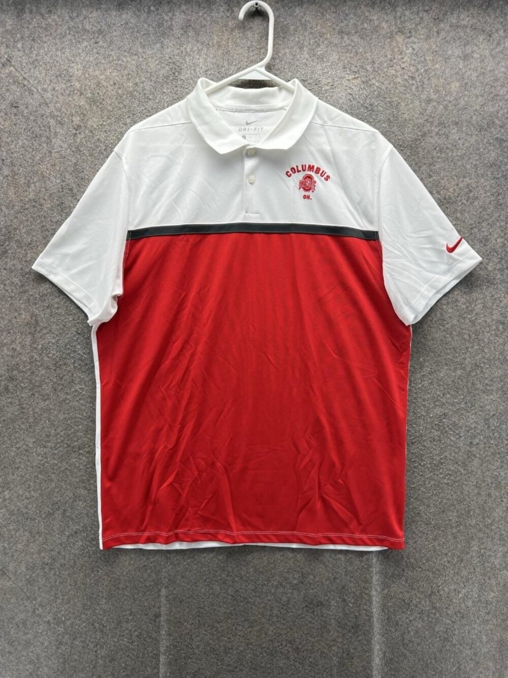 Ohio State Buckeyes Polo Shirt Mens Large Red NCAA Football Nike Dri Fit Graphic